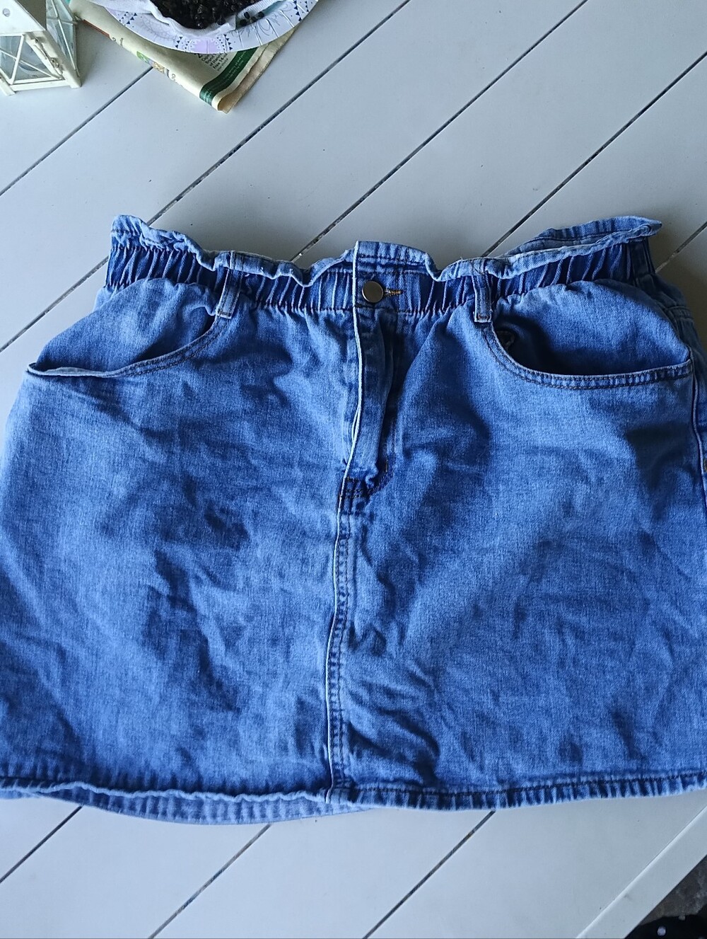 SHEIN Paper bag Waist Light Blue Womens Denim Skirt with Elastic Waist